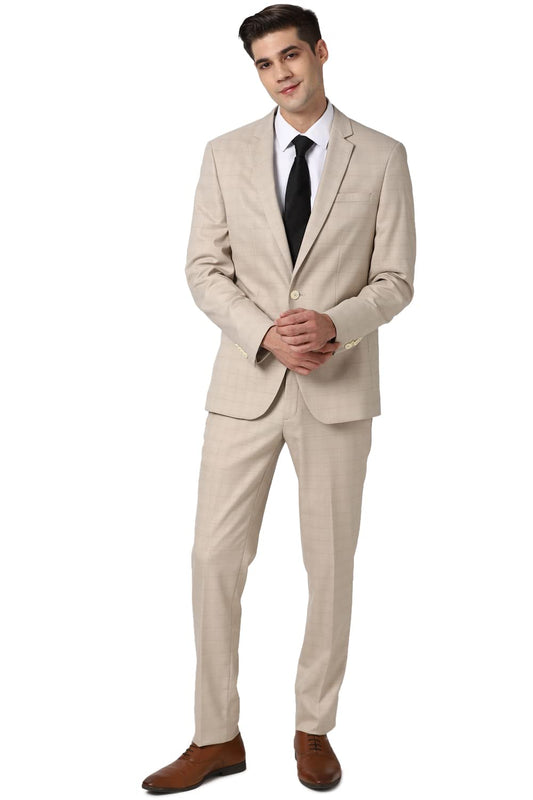 Peter England Men's Polyester Blend Two Piece Suit (PISUWNSP737449_Beige_44)