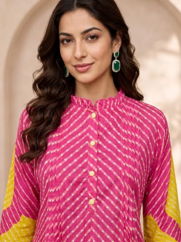 Varanga Women Hot Pink A Line Kurta Salwar Set Mandarin Collar