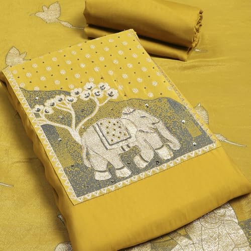 Biba Women Mustard Modal Unstitched Suit Set_Free Size