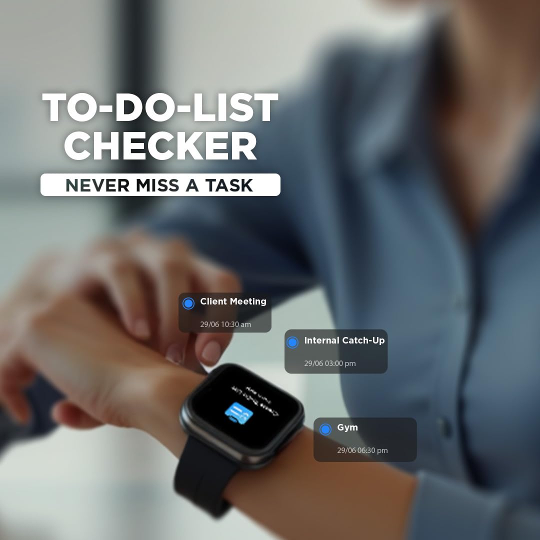 Fastrack VOX Neo Smart Watch with 1.91” Curved TFT Display, Rotary Crown, Offline Voice Commands,To-Do list, BT Calling, 24/7 Health Suite, SpO2, HRM, Sleep Tracking, IP68 Water Resistant - Onyx Black