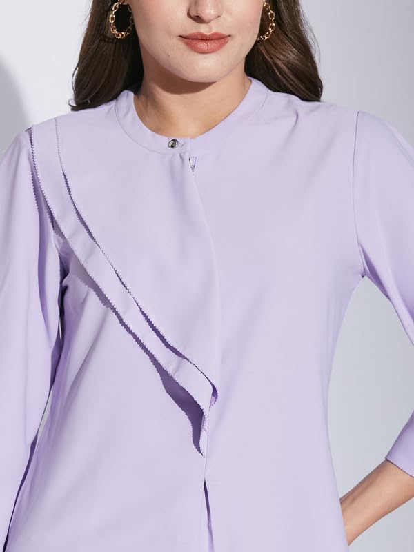 Latin Quarters Women Lavender Mandarin Collar 3/4 Sleeve Solid Top_S