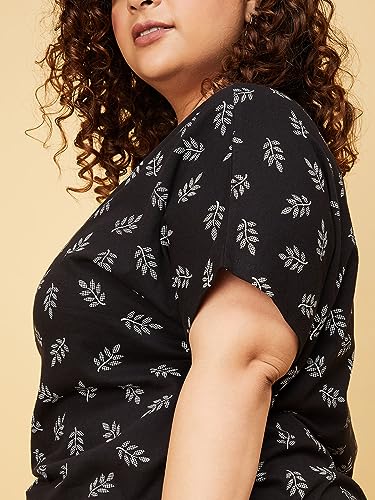 Max Women Plus Size Pure Cotton Printed Round Neck T-shirt (SP23ELITE03P_Black)