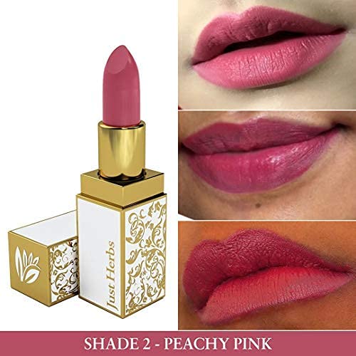 Just Herbs Ayurvedic Creamy Matte Lipstick For Moisturized Lips - Parabens & Chemical Free 02 Peachy Pink (Half - Size) 1.8gm