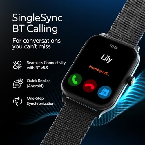 Fastrack New Limitless Classic|Large 1.91" Super UltraVU Display|Functional Crown|Highest 320x385 Pixel Resolution|SingleSync BT Calling|100+ Sports Modes|Metal Case Premium Smartwatch - Black Mesh