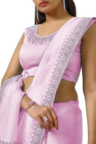 Soch Womens Blush Pink Organza Saree With Stone Work