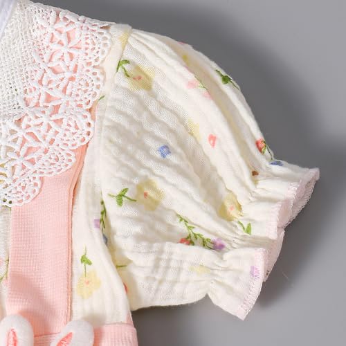 Hopscotch Girls Short Sleeves Pink Lace Collar Floral Cotton Romper For Ages (9-12 Months)