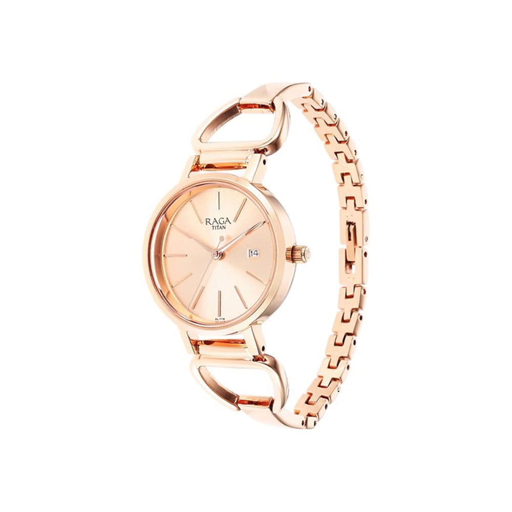 Titan Raga Viva Quartz Analog with Date Rose Gold Dial Rose Gold Metal Strap Watch for Women - NT2669WM01