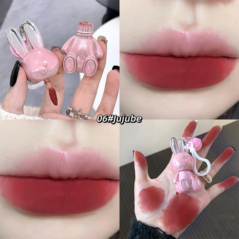 Gege Bear Pink Bunny Velvet Mist Lip Cream – Waterproof, Matte Lipsticks for Women with Soft Blurring Effect, Long-Lasting Lightweight Lip Color, Smudge-Proof & Airy Texture for a Cloud-Like, Plush Look (06-Jujube, 1.8g)