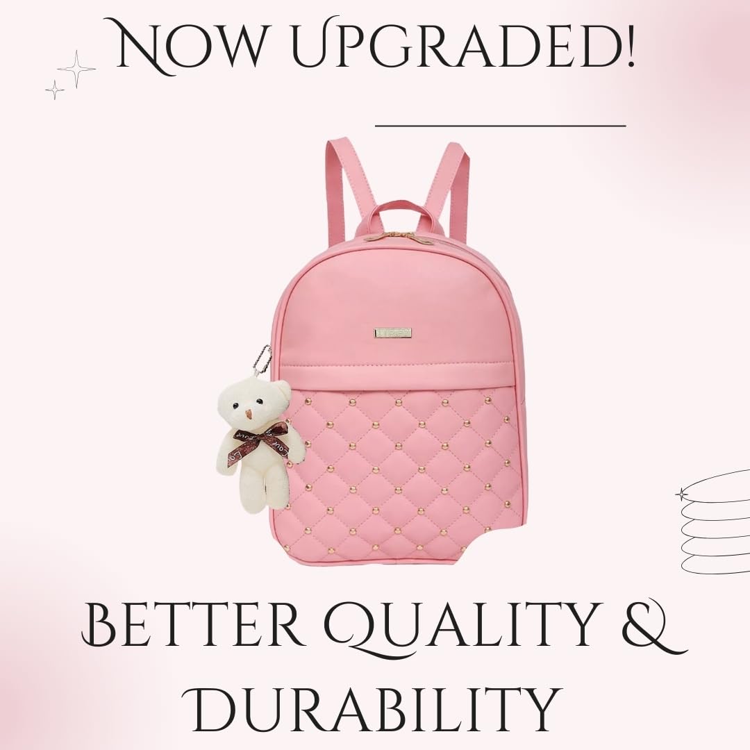 TYPIFY® Women's PU Leather Mini Backpack Bags| Preppy Style with Teddy Keychain | Girls Everyday Travel Bag | Ideal for College and Casual Use | Stylish & Spacious Travel, College & Office Bag