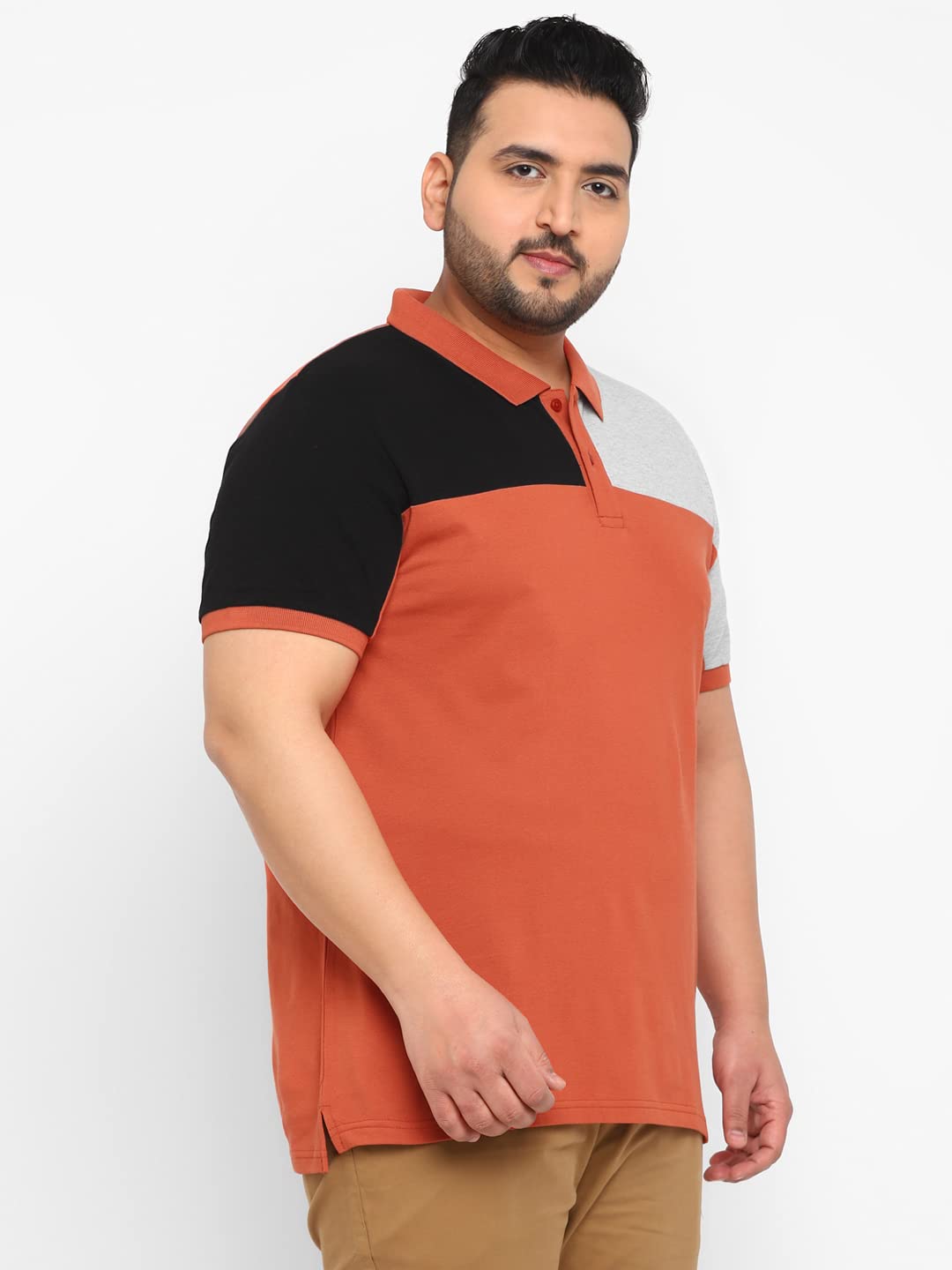 Urbano Plus Men's Orange, Black, Grey Melenge Colour-Block Regular Fit Half Sleeve Cotton Polo T-Shirt (pluspolocbp-027-Orangeblagrem)