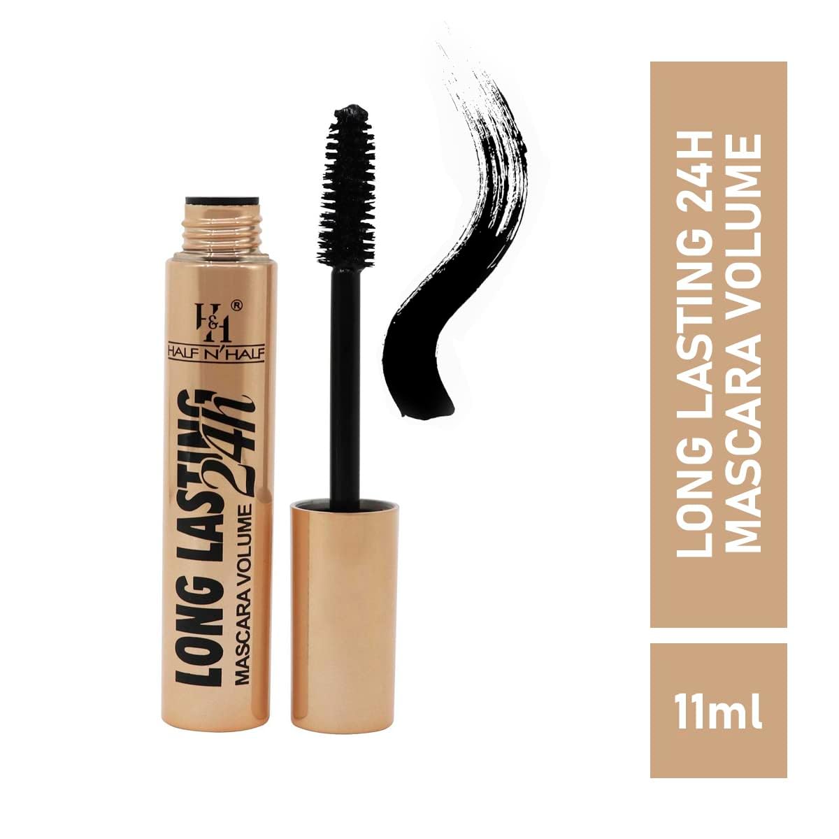 Half N Half 24H Long Lasting Super Waterproof Mascara with Defined Volume without Clump which gives Lashes Intense volume | Suitable for Sensitive Eyes | Soft Fiber Brush | Black | 11ml