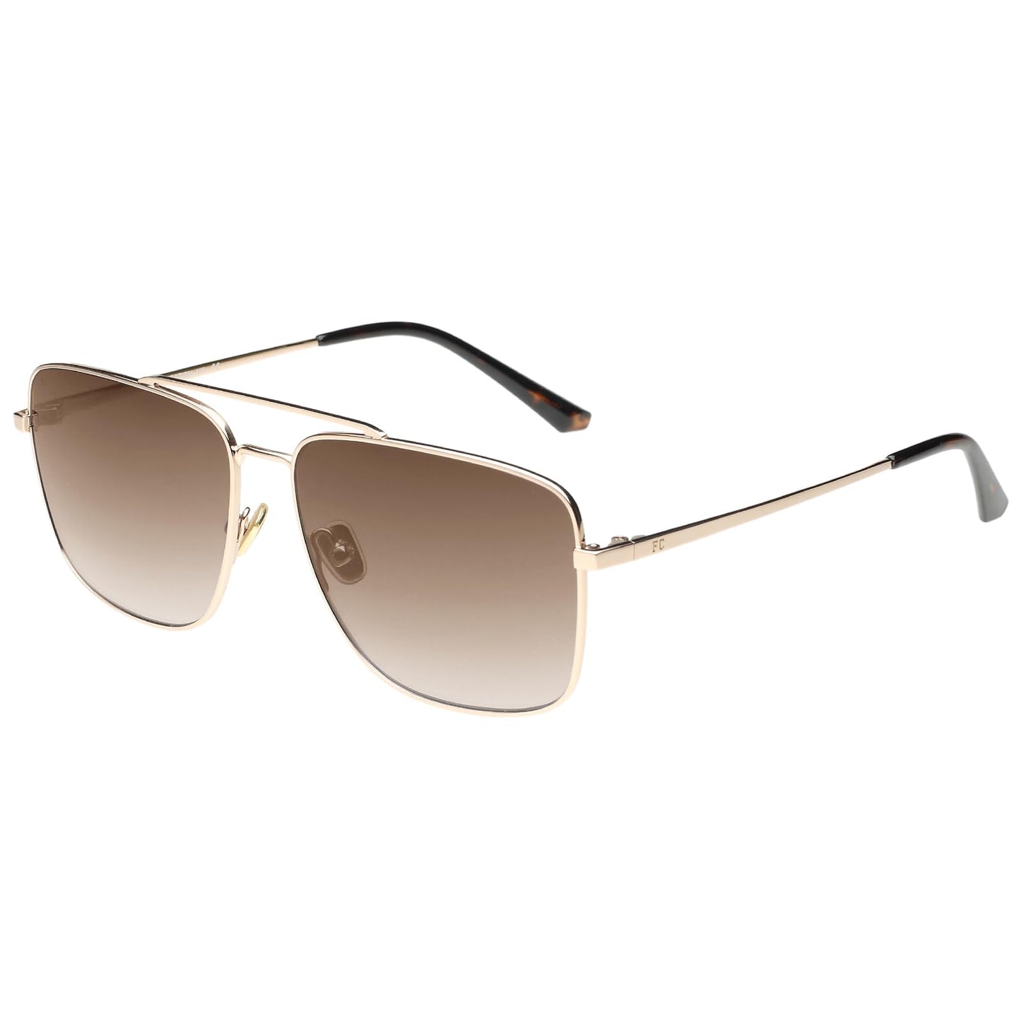 French Connection|Gold Full Frame Square Sunglasses|100% UV Protected (Uv 400) Brown Gradient Faded Lens|Men's|Large|FC 7635 C1 S