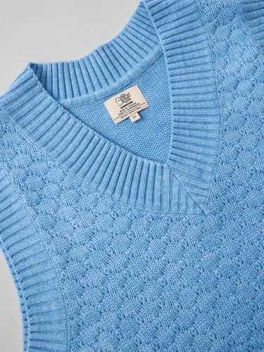 The Souled Store Sweater Vest: Ivy Blue Women and Girls Sleeveless V-Neck Textured Acrylic Oversized Fit Lightweight Casual Knitted Sweater Vest