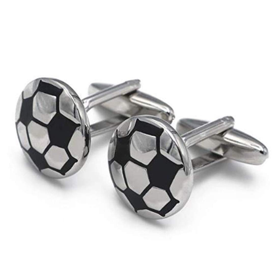 Peora Silver Black Football Cufflinks for Men Business Corporate Wedding Gift