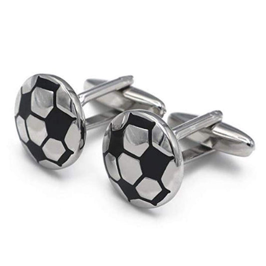 Peora Silver Black Football Cufflinks for Men Business Corporate Wedding Gift