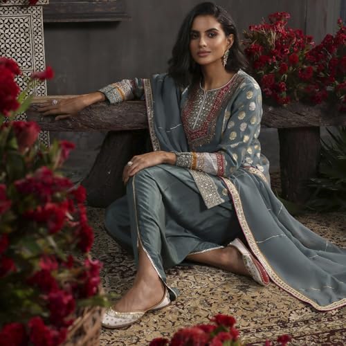 Biba Women's Viscose Kurta Set (SKDBNRSVO30775AW25ERBL_Earthy Blue