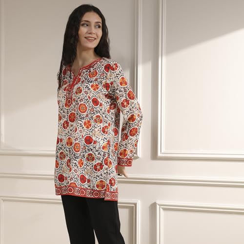 Biba Women Off White-Red Polyester Straight Printed Kurti_42