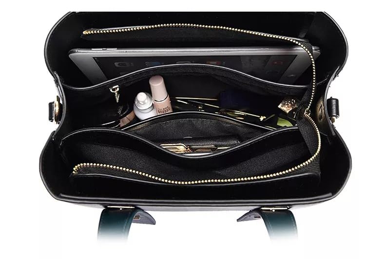 NAMCHI Luxury Leather Tote Handbag for Women Spacious, Stylish & Versatile – Perfect for Work & Travel (Black green)