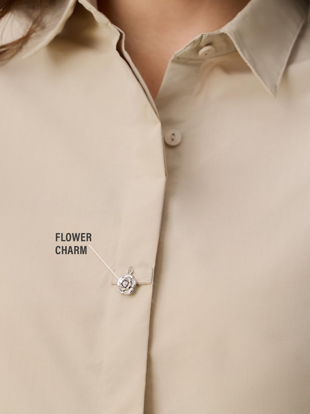 The Souled Store Easy Solids: Buttercream Women and Girls Full Length Sleeves Spread Collar Light Beige Solid Cotton Polyester Relaxed Fit Metal Rivet Detail Lightweight All-Season Shirt