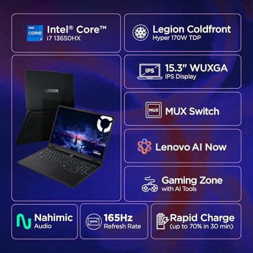 Lenovo Legion 5 2025 Intel Core i7-13650HX | NVIDIA RTX 5060 8GB (16GB RAM/1TB SSD/WUXGA IPS/165Hz/15.3" (38.8cm)/Windows 11/Office 2024+AI Now/Black/2.1Kg), 83LY00NCIN AI Powered Gaming Laptop