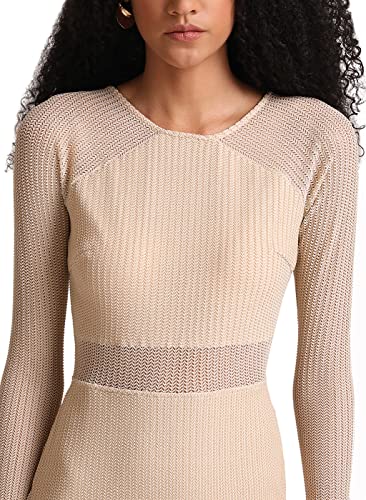 Kazo Women's Polyester Bodycon Mini Casual Dress (124536MLGTHM_Beige