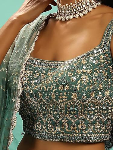 Zeel Clothing Women's Silk Embroidered Semi-Stitched Wedding Lehenga Choli with Dupatta (106-Green-Wedding-Bridal-Lehenga-Choli; Free Size)