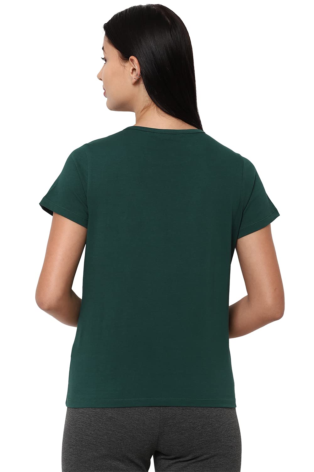 Allen Solly Women's Cotton Solid Regular Fit T-Shirt (Ahkccrgpf98920-M_Teal M)