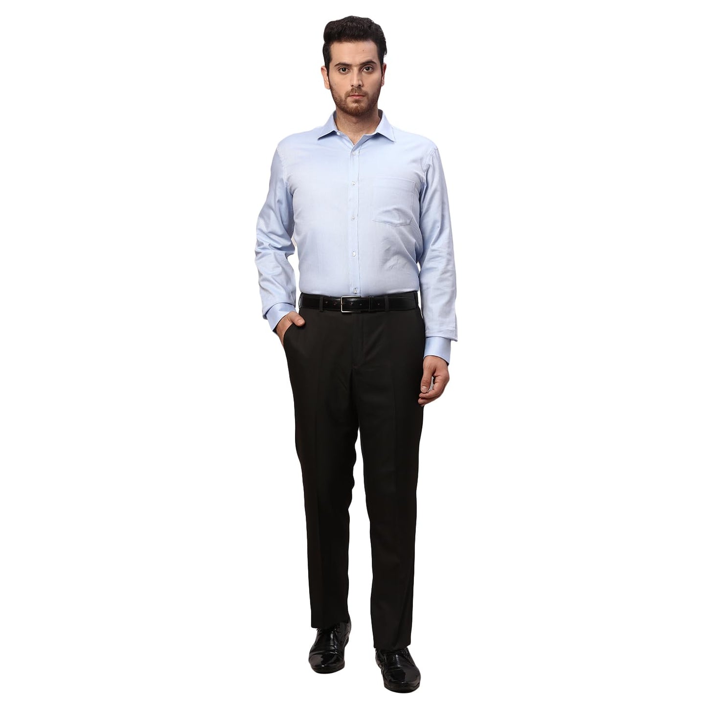 Park Avenue Men's Smart Fit Polyester Viscose Blend Solid Pattern Dark Brown Flat Front Formal Trouser
