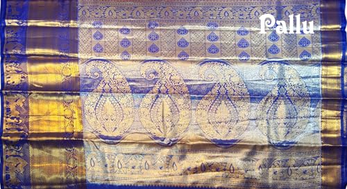 VFCollections Women's Traditional Handloom Kanchipuram Silk Pure Pattu Sarees | Rich Zari Woven Design | Bridal Saree | Unstitched Blouse (VFC696-5)