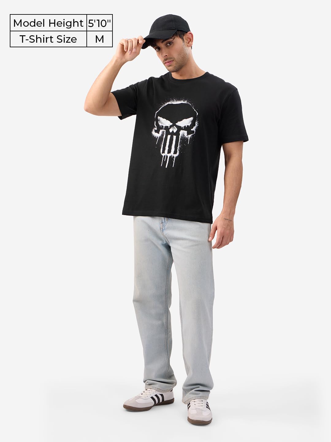The Souled Store Official Punisher: Classic Logo Men and Boys Short Sleeves Round Neck Black Graphic Printed Regular Fit Cotton T-Shirts