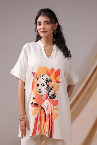 JISORA Women's Printed Cotton Flex Co-ord Set 1KFP3444-M Off-white M