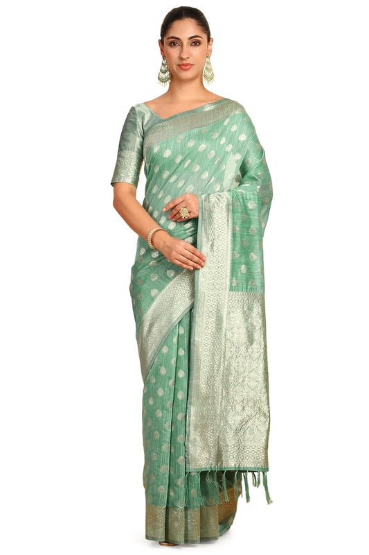 Soch Womens Sap Green Tussar Woven Design Saree