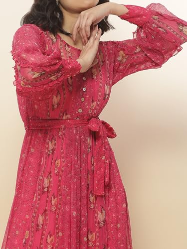 Label RITU KUMAR Fuchsia Botanic Print Long Dress with Inner