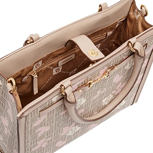 Anne Klein Medium Shopper Tote with Floral Overlay, Stone-Gardenia Multi/Stone, Stone-gardenia Multi / Stone