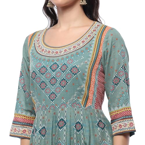 Biba Turquoise Cotton Anarkali Suit Set