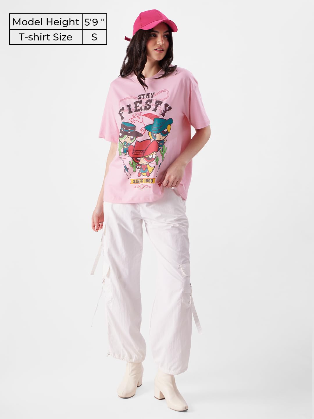 The Souled Store Powerpuff Girls: Stay Fiesty Womens Oversized Fit Graphic Printed Half Sleeve Cotton Pink Women Oversized T-Shirts Oversized T Shirts for Women T-Shirt Girls Cotton Casual Half