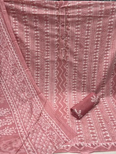 Sidhidata Women's Cotton Printed Unstitched Salwar Suit Dress Material With Printed Dupatta (DM Batik Pink_Pink_Free Size)