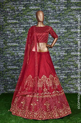 Zeel Clothing Women's Embroidered Art Silk Lehenga Choli Set (7030-Red-New-Bridal-Lehengai-for-women-latest-design, Red, Free Size)