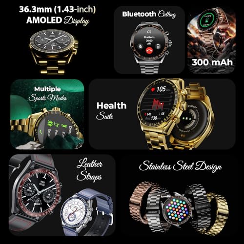 Fire-Boltt Moonwatch 36.3mm (1.43 inch) AMOLED Display, Wireless Charging, Metallic Frame, Stainless Steel Luxury Straps, Complete Health Suite, Bluetooth Calling, Sports Modes (Silver)