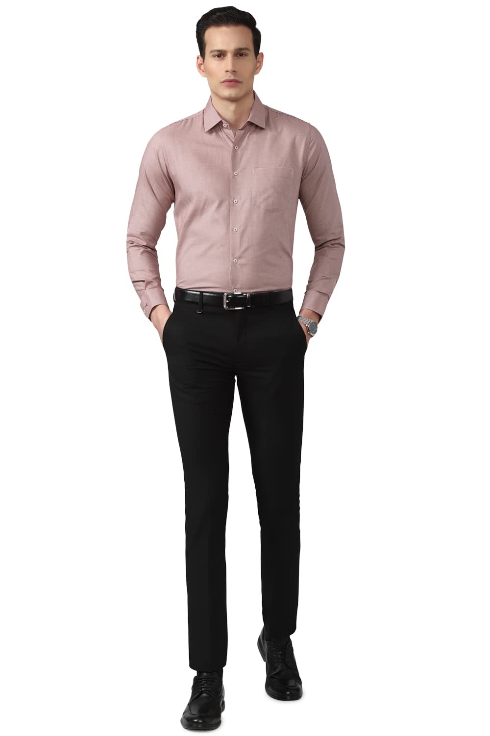 Van Heusen Men's Slim Fit Shirt (VHSFRSLBK38112_Peach 42)