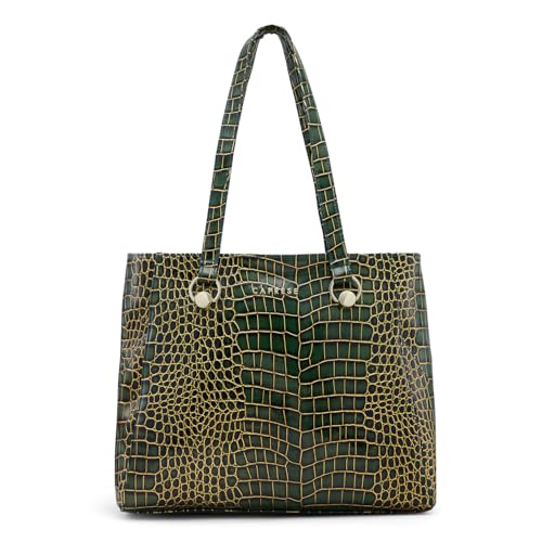 Caprese Miranda Tote Bag, Large-Green | Stylish Handbag for Women | Spacious, Versatile Office & Daily Essentials Tote | Top Zip Closure