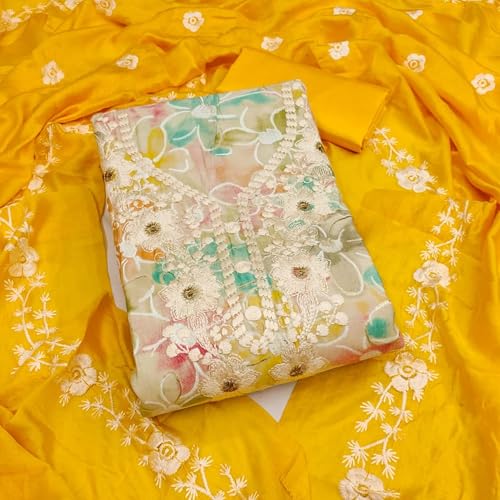 Leeli Peeri Designer Women's Chanderi Embroidery Work Unstitched Salwar Suit Dress Material