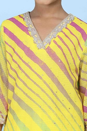 Biba Girls Yellow Cotton Printed Straight Suit Set_8-9Y