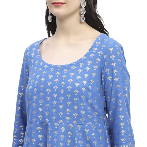 Biba Women Electric Blue Cotton Printed Anarkali Suit Set_44