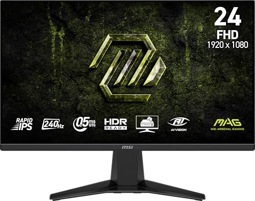 MSI MAG 245F X24 Gaming Monitor 24" 1920 x 1080 (FHD), 240 Hz, FreeSync Premium, HDR Compatible, HDMI, VGA Port, VESA Mount, Tilt, 4 Sides Thin Frame 0.5ms, Black