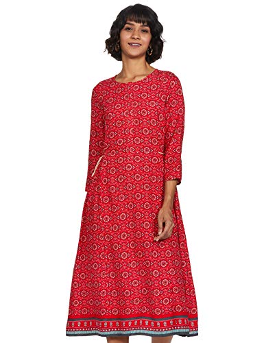 global desi Rayon a-line Dress (SS20GD018DRRYREDS_Red_Small)