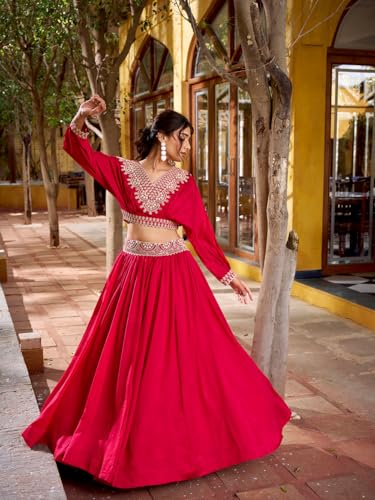 LooknBook Art Women's Lehenga Choli, Vichitra Silk with Embellished Crop Top, Traditional Indian Ethnic Wear (Pink)