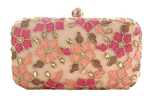 DUCHESS Women's Floral Peach Box Clutch (7"x4")