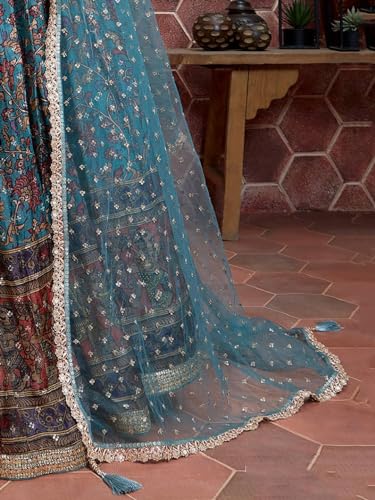 Zeel Clothing Women's Silk Embroidered Semi-Stitched Wedding Lehenga Choli with Dupatta (106-Blue-Wedding-Bridal-Lehenga-Choli; Free Size)