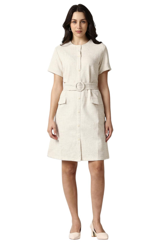 Van Heusen Women's Polyester Modern Above The Knee Dress (VWDRFRGF642404_Beige